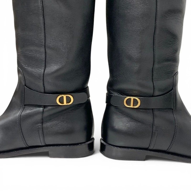 Dior Boots Long Shoes Leather Black Gold Logo — view 8