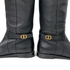 Dior Boots Long Shoes Leather Black Gold Logo — view 8
