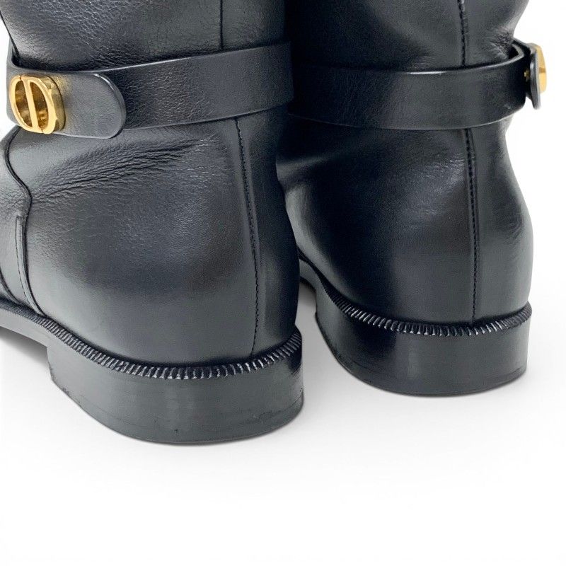 Dior Boots Long Shoes Leather Black Gold Logo — view 9