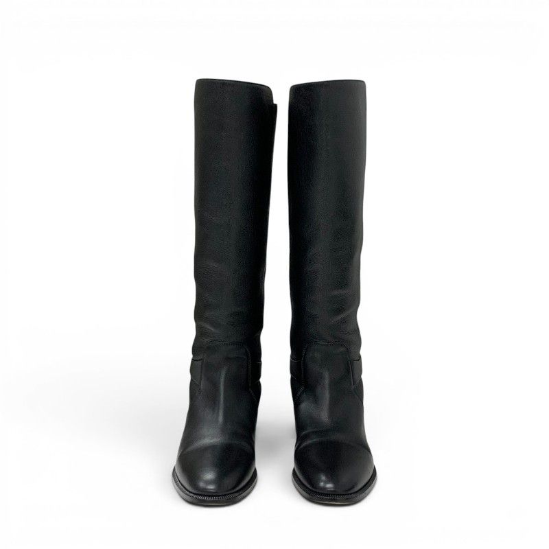Dior Boots Long Shoes Leather Black Gold Logo — view 2