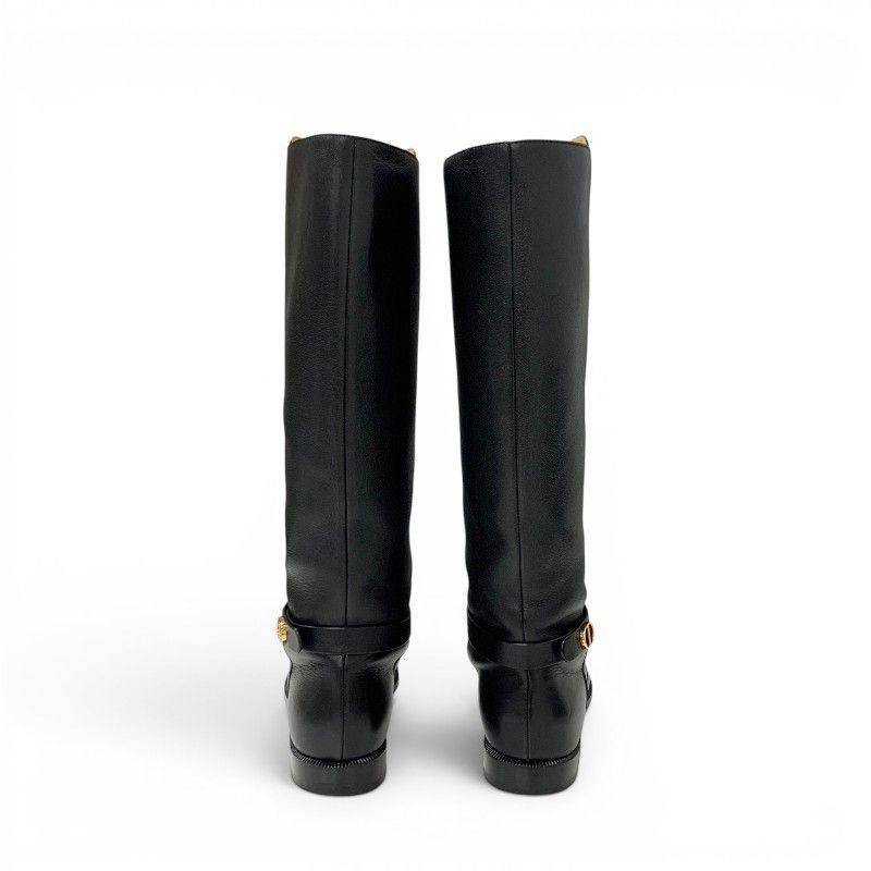 Dior Boots Long Shoes Leather Black Gold Logo — view 4
