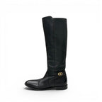 Dior Boots Long Shoes Leather Black Gold Logo — view 3