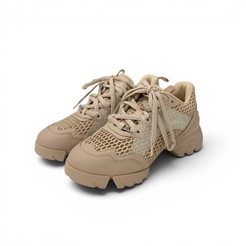 Dior D-connect Sneakers Rubber Mesh Leather Pink Beige Logo