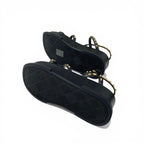 Louis Vuitton Maya Line Sandals Shoes Leather Black Gold LV Logo Studs Strap — view 6