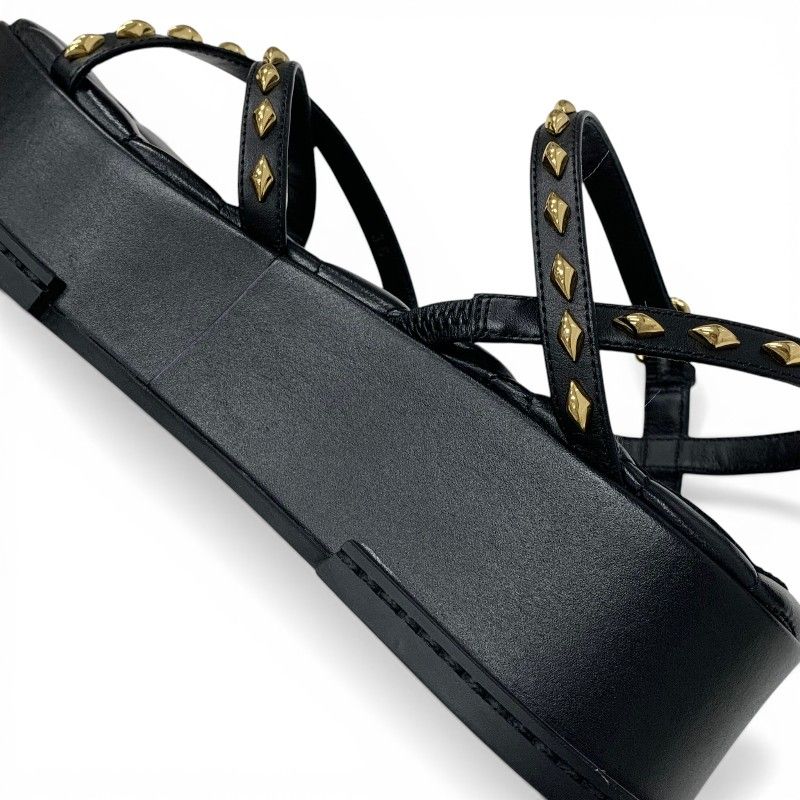 Louis Vuitton Maya Line Sandals Shoes Leather Black Gold LV Logo Studs Strap — view 9