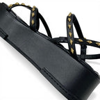 Louis Vuitton Maya Line Sandals Shoes Leather Black Gold LV Logo Studs Strap — view 9