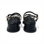 Louis Vuitton Maya Line Sandals Shoes Leather Black Gold LV Logo Studs Strap — view 5