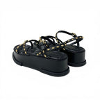 Louis Vuitton Maya Line Sandals Shoes Leather Black Gold LV Logo Studs Strap — view 4