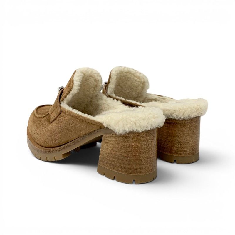 Hermes Flor 60 Sandals Shoes Suede Brown Silver Fleece Mules — view 4