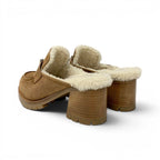 Hermes Flor 60 Sandals Shoes Suede Brown Silver Fleece Mules — view 4