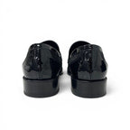 Chanel Loafers Leather Shoes Patent Black Gold Flat CC Logo Rhinestone — view 4