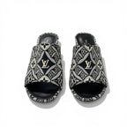 Louis Vuitton Silhouette Line Sandals Shoes Jacquard Fabric Black White Mules — view 2
