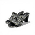 Louis Vuitton Silhouette Line Sandals Shoes Jacquard Fabric Black White Mules