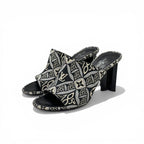 Louis Vuitton Silhouette Line Sandals Shoes Jacquard Fabric Black White Mules