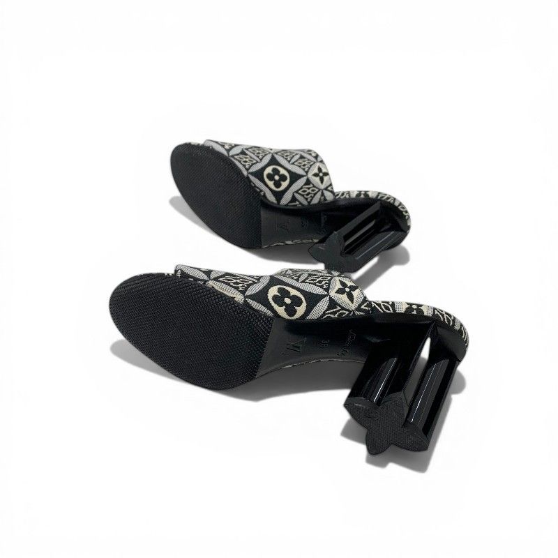 Louis Vuitton Silhouette Line Sandals Shoes Jacquard Fabric Black White Mules — view 6