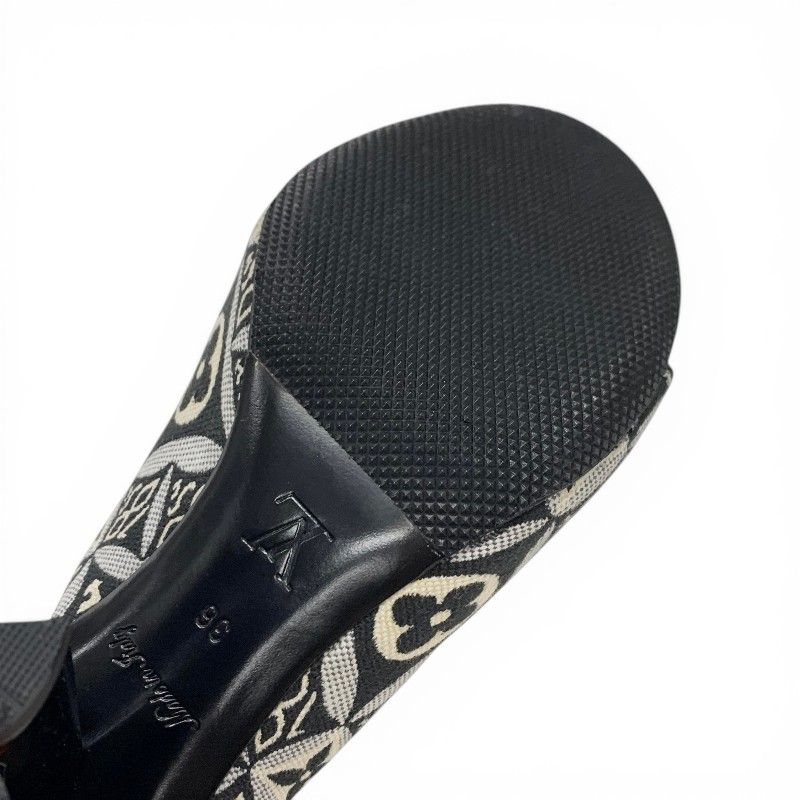 Louis Vuitton Silhouette Line Sandals Shoes Jacquard Fabric Black White Mules — view 8