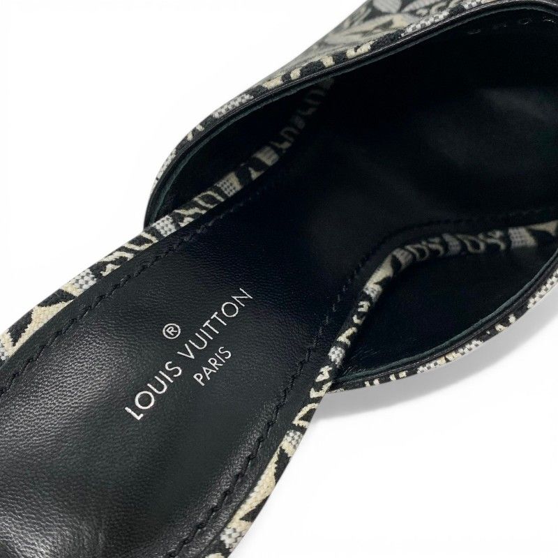 Louis Vuitton Silhouette Line Sandals Shoes Jacquard Fabric Black White Mules — view 7