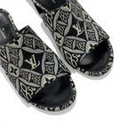 Louis Vuitton Silhouette Line Sandals Shoes Jacquard Fabric Black White Mules — view 9