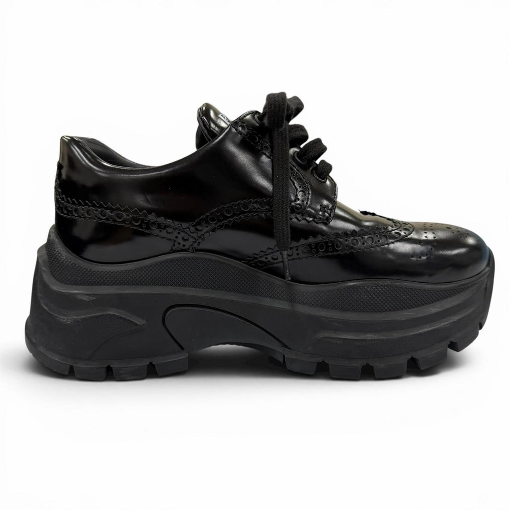 Prada Wingtip Medallion Lace Up Leather Sneakers Black — view 6
