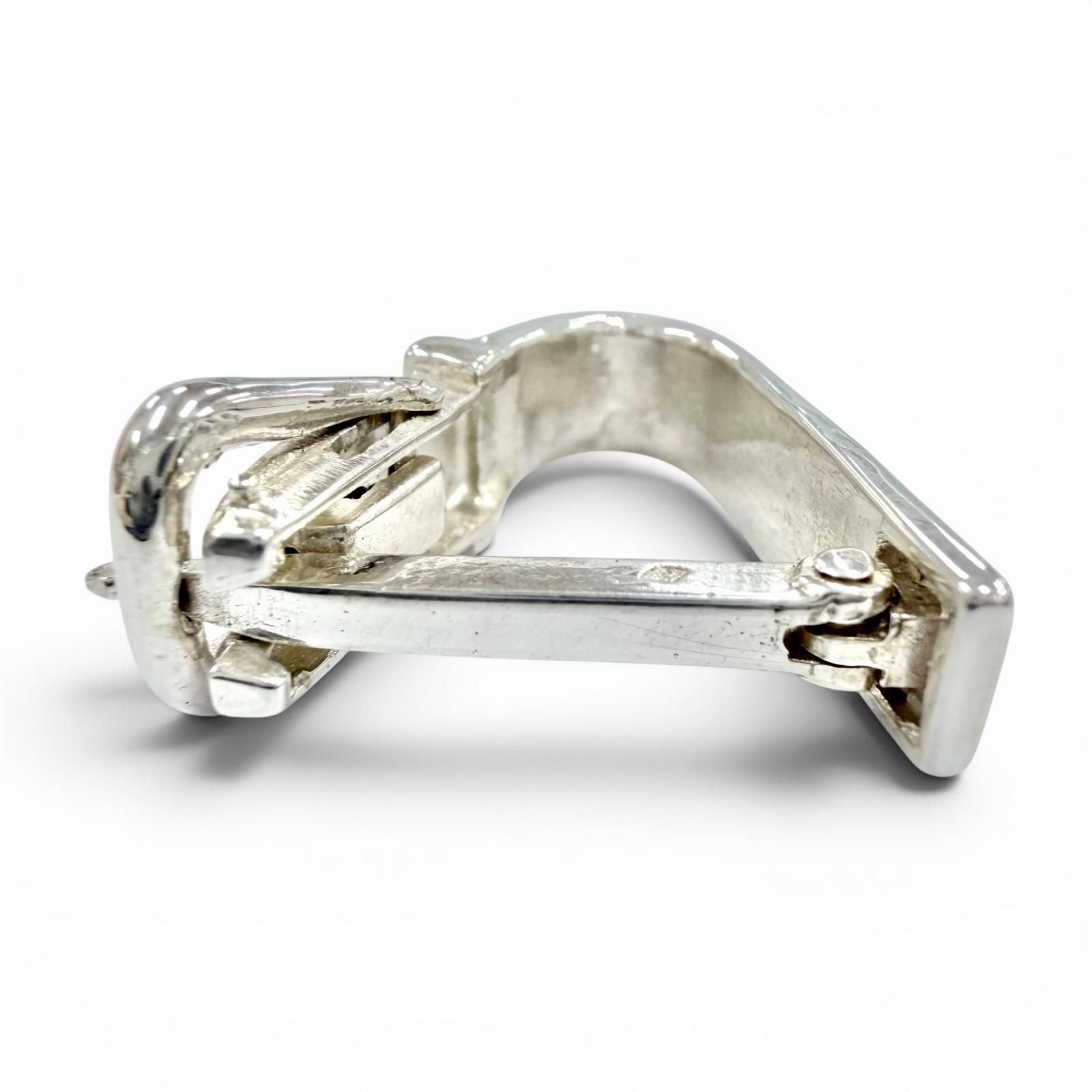 Hermes Vintage Ceinture Belt Motif Scarf Ring Silver — view 2