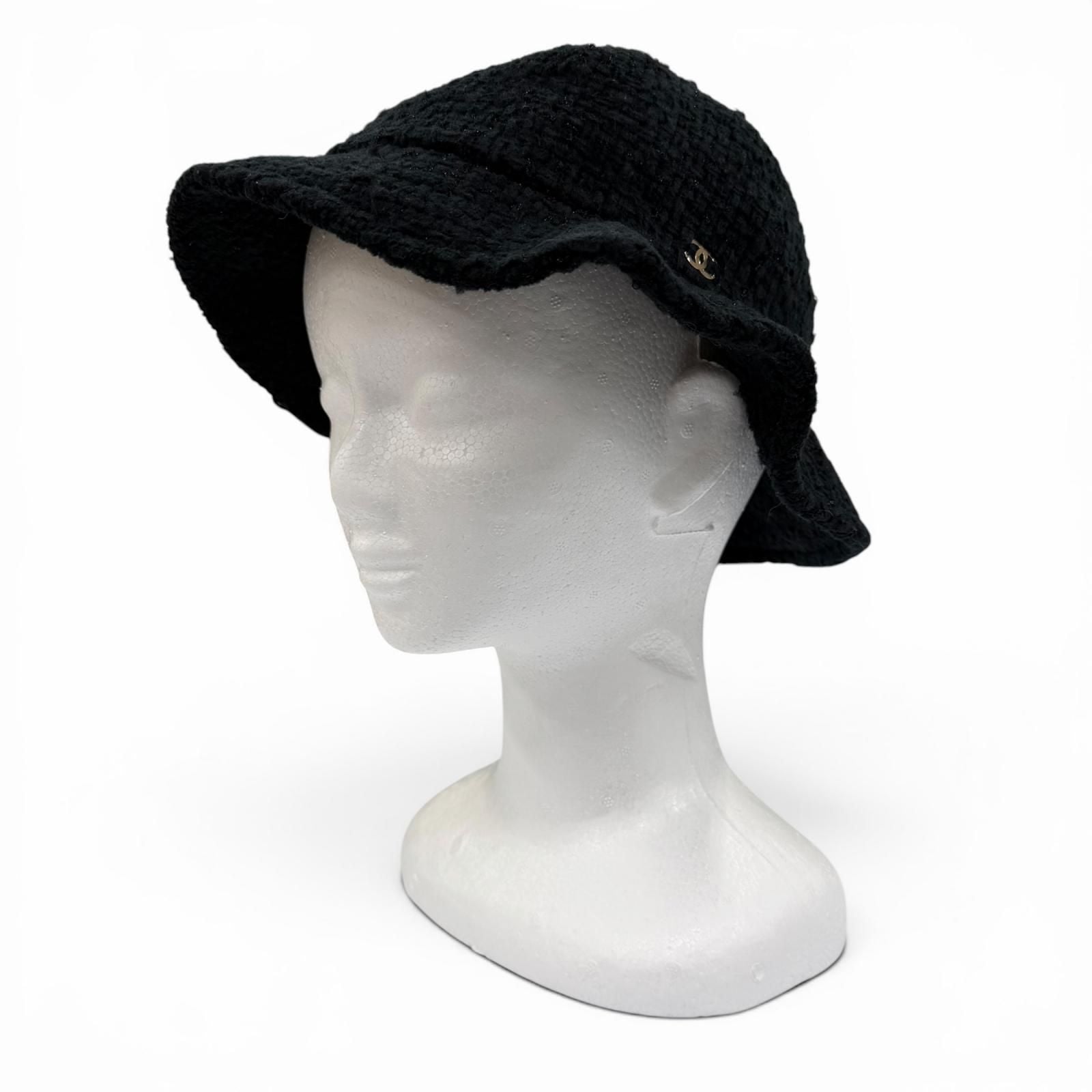 Chanel Cotton Wool CC Logo Hat Black Gold