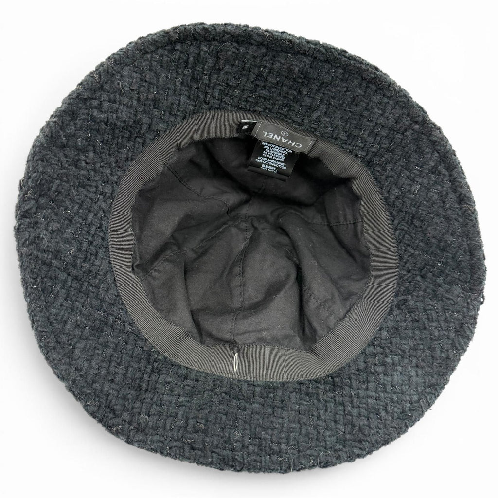 Chanel Cotton Wool CC Logo Hat Black Gold — view 6