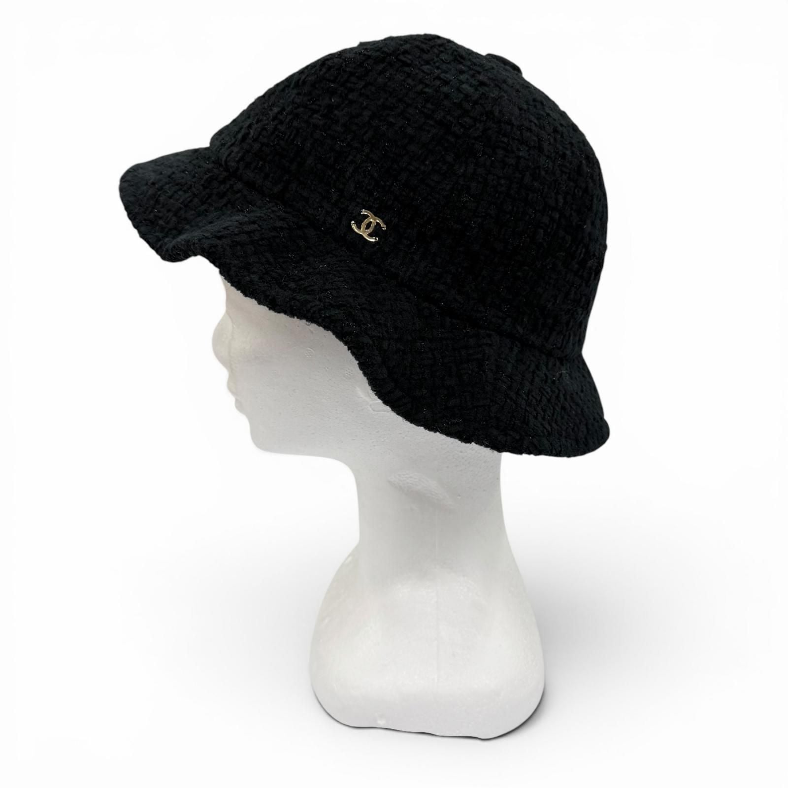 Chanel Cotton Wool CC Logo Hat Black Gold — view 3