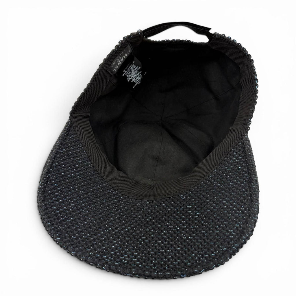 Chanel Cotton CC Logo Lamesh Cap Hat Black Blue — view 6