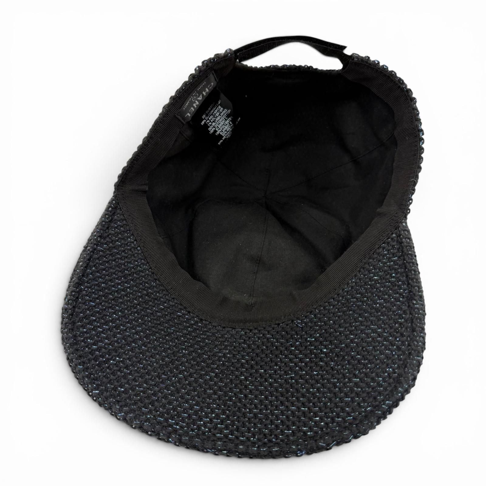 Chanel Cotton CC Logo Lamesh Cap Hat Black Blue — view 6