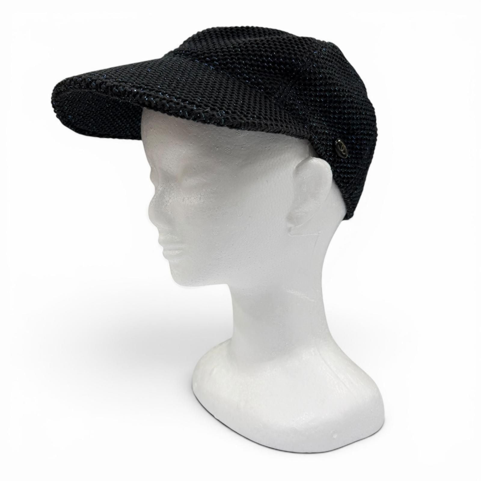 Chanel Cotton CC Logo Lamesh Cap Hat Black Blue