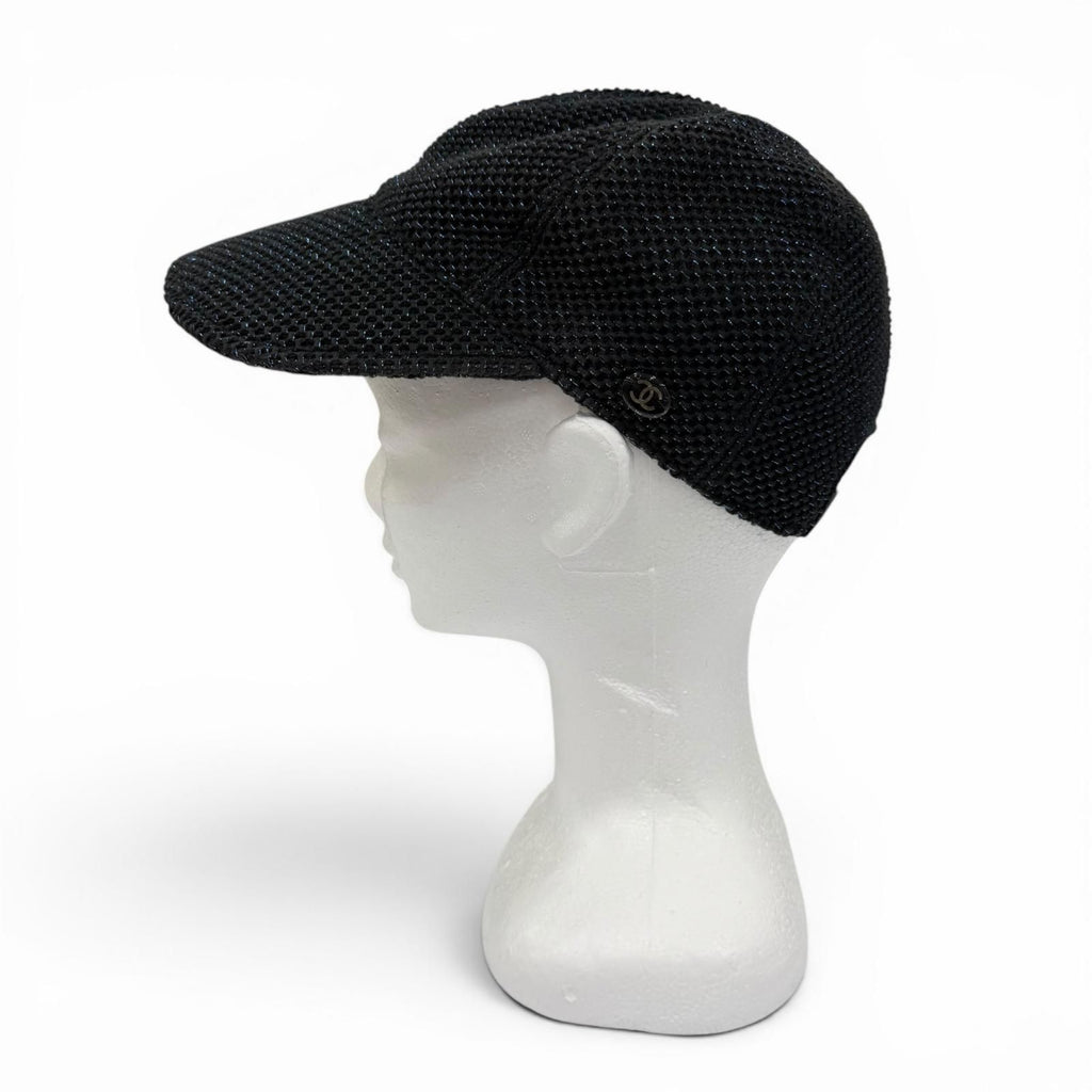Chanel Cotton CC Logo Lamesh Cap Hat Black Blue — view 3