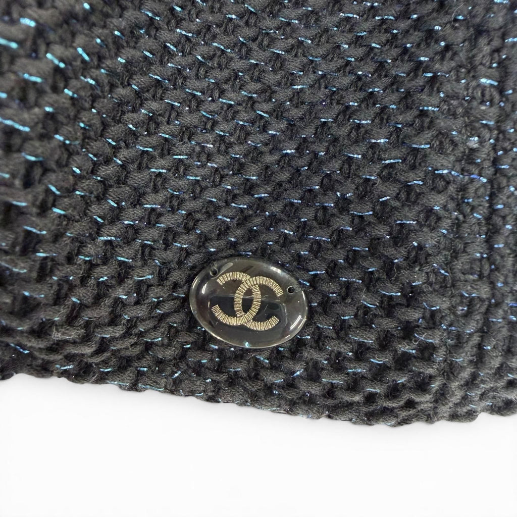 Chanel Cotton CC Logo Lamesh Cap Hat Black Blue — view 7
