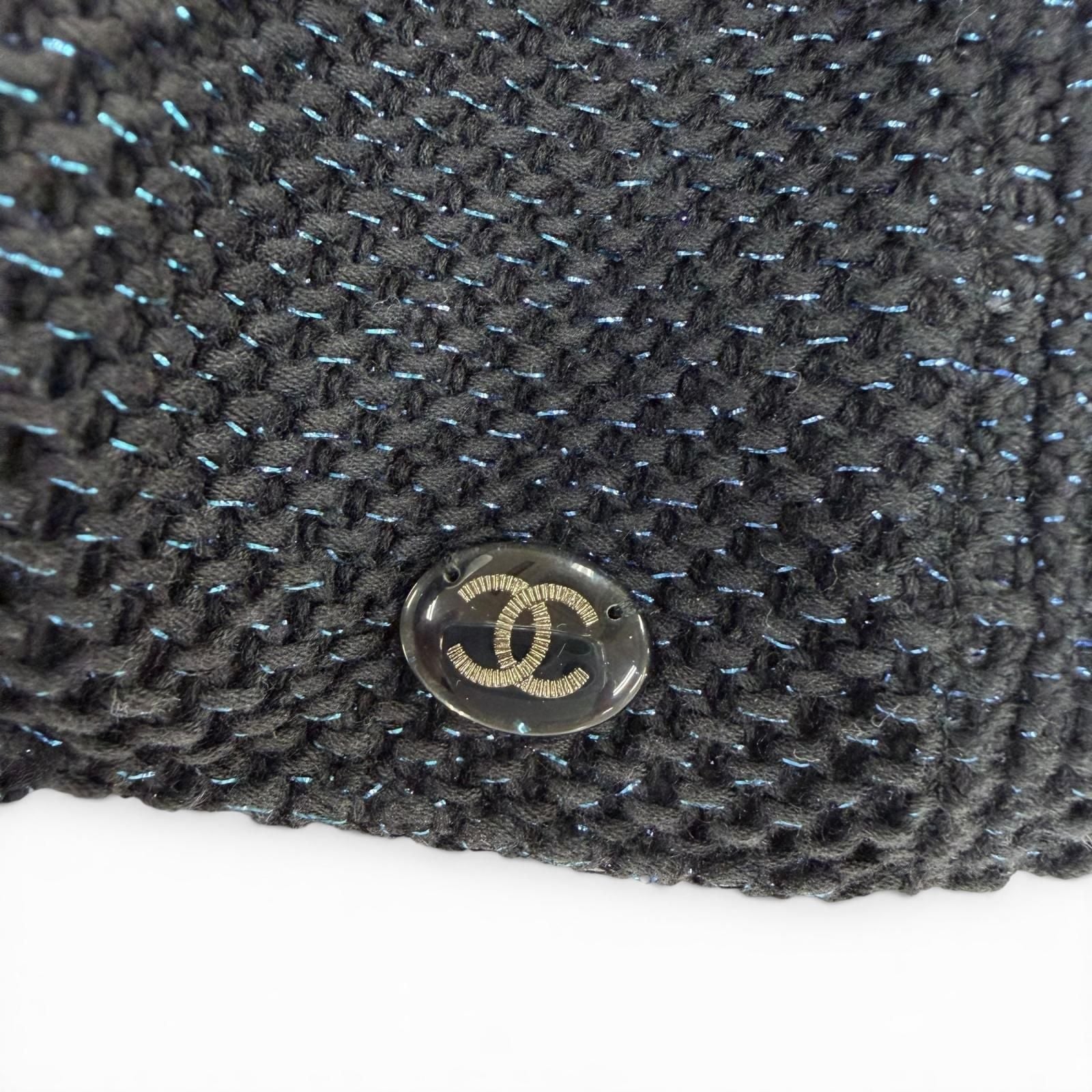 Chanel Cotton CC Logo Lamesh Cap Hat Black Blue — view 7