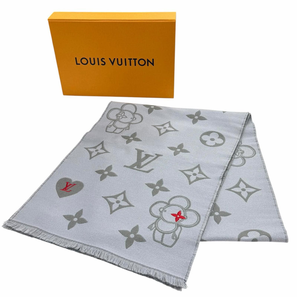 Louis Vuitton Vivienne Cvd Wool Scarf with Fringe Gray — view 2