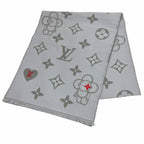 Louis Vuitton Vivienne Cvd Wool Scarf with Fringe Gray