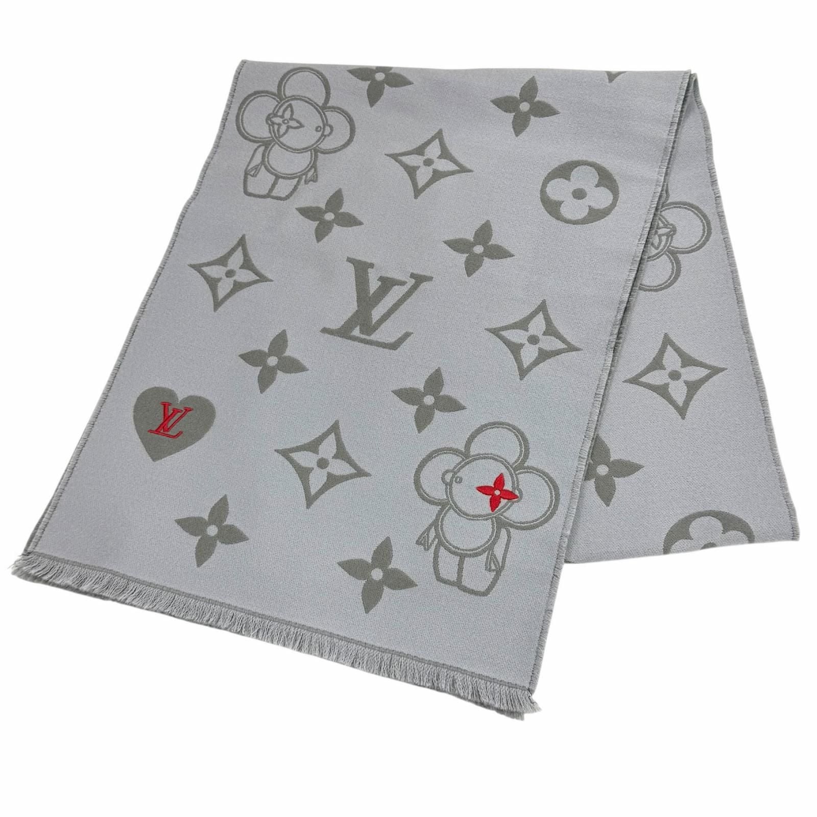 Louis Vuitton Vivienne Cvd Wool Scarf with Fringe Gray
