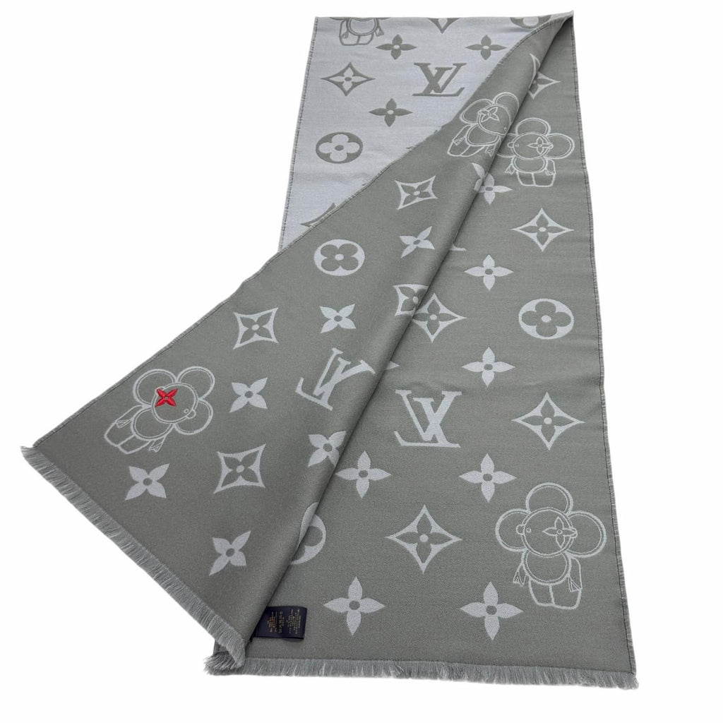 Louis Vuitton Vivienne Cvd Wool Scarf with Fringe Gray — view 3