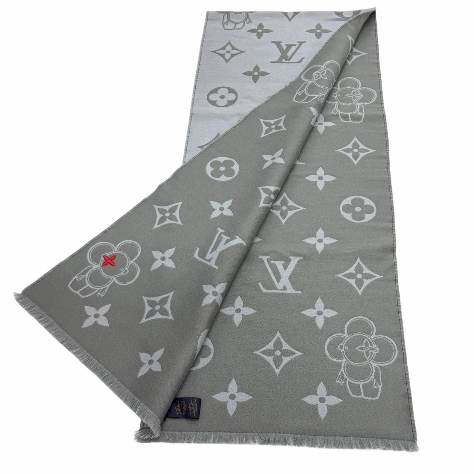 Louis Vuitton Vivienne Cvd Wool Scarf with Fringe Gray — view 3