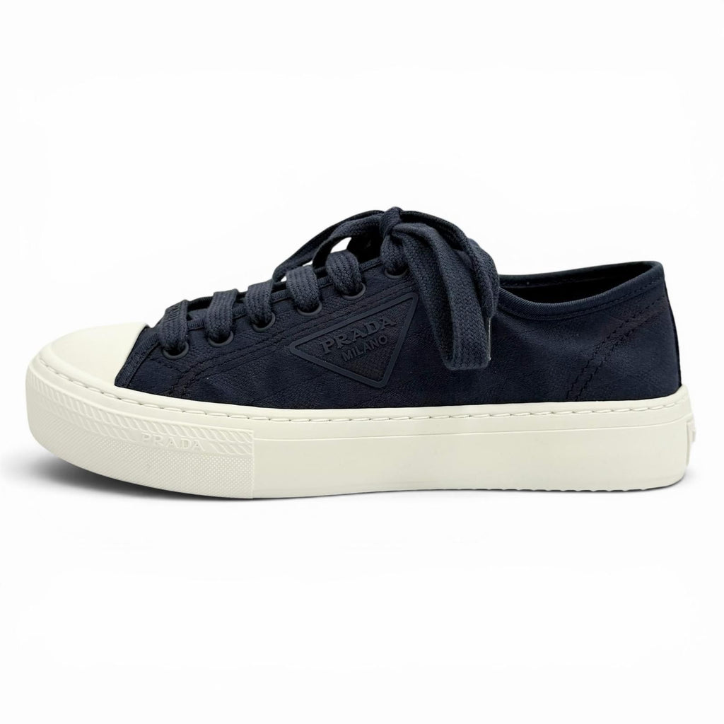 Prada Triangle Logo Pattern Fabric Sneakers Navy — view 5