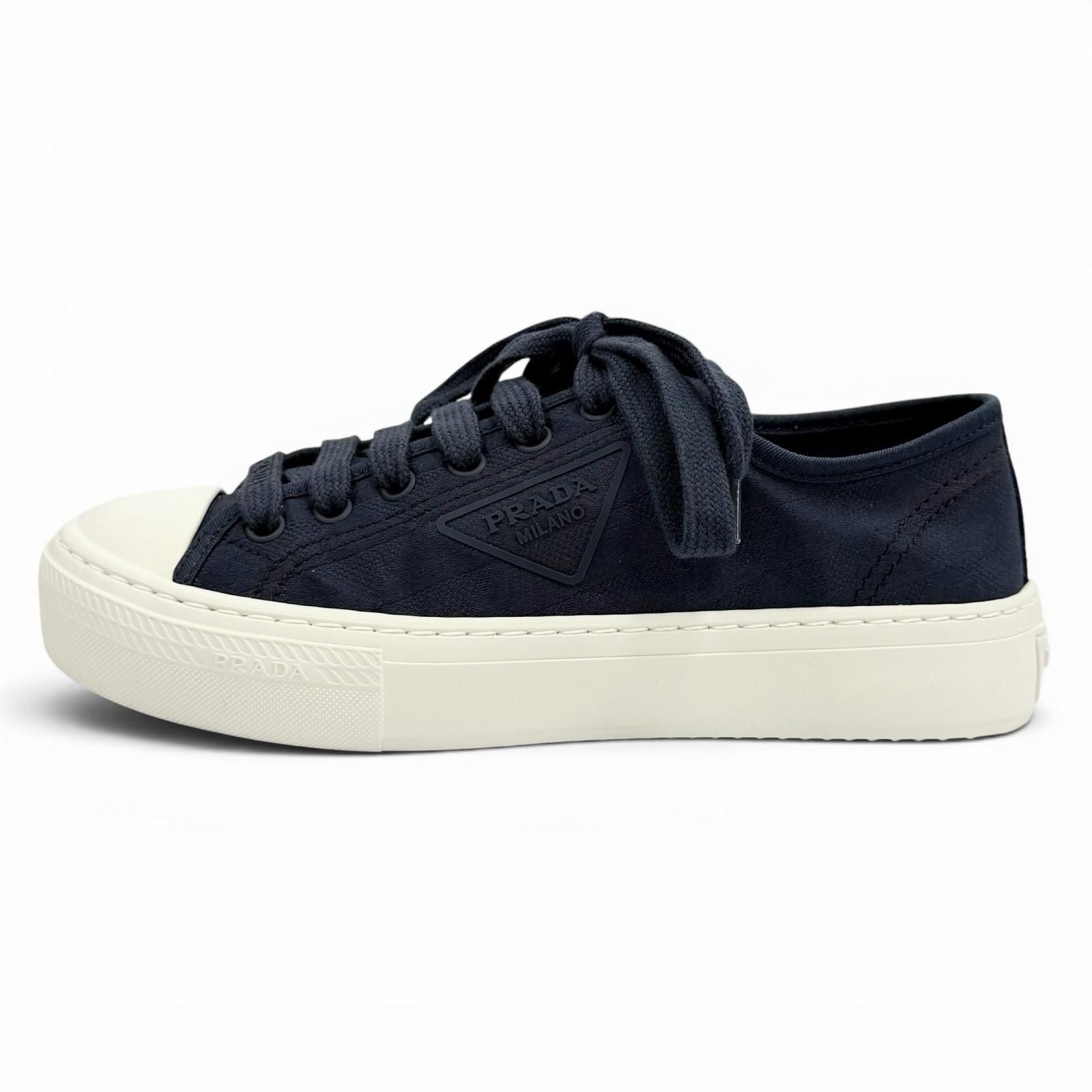 Prada Triangle Logo Pattern Fabric Sneakers Navy — view 5