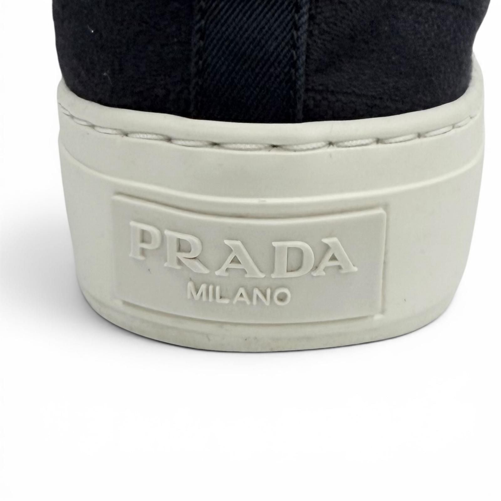 Prada Triangle Logo Pattern Fabric Sneakers Navy — view 9
