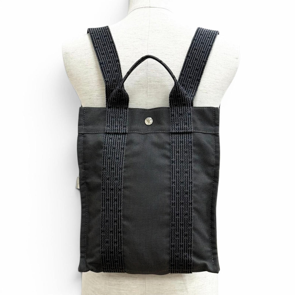 Hermes Her Line a Dos PM Canvas Backpack with Cadena Gray — view 5