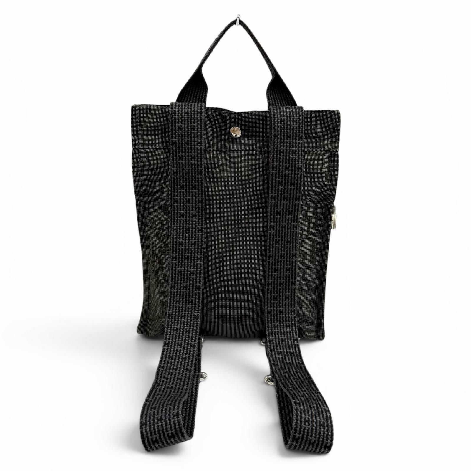 Hermes Her Line a Dos PM Canvas Backpack with Cadena Gray — view 2