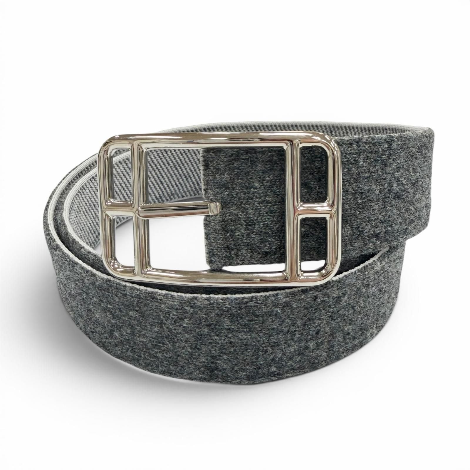 Hermes Cape Cod 32 Woolly Silver Pin Buckle Belt Gray 85