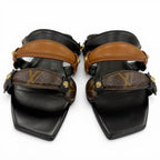 Louis Vuitton Legacy Line Leather Monogram Canvas Flat Sandals Black — view 3