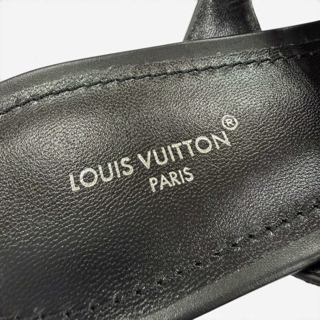 Louis Vuitton Legacy Line Leather Monogram Canvas Flat Sandals Black — view 9