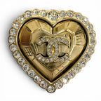 Chanel 25k CC Logo Heart Rhinestone Brooch Gold Box