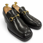 Gucci 110 Horsebit Tip Leather Shoes Loafers Black Gold — view 2