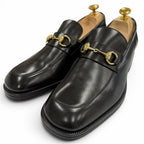 Gucci 110 Horsebit Tip Leather Shoes Loafers Black Gold