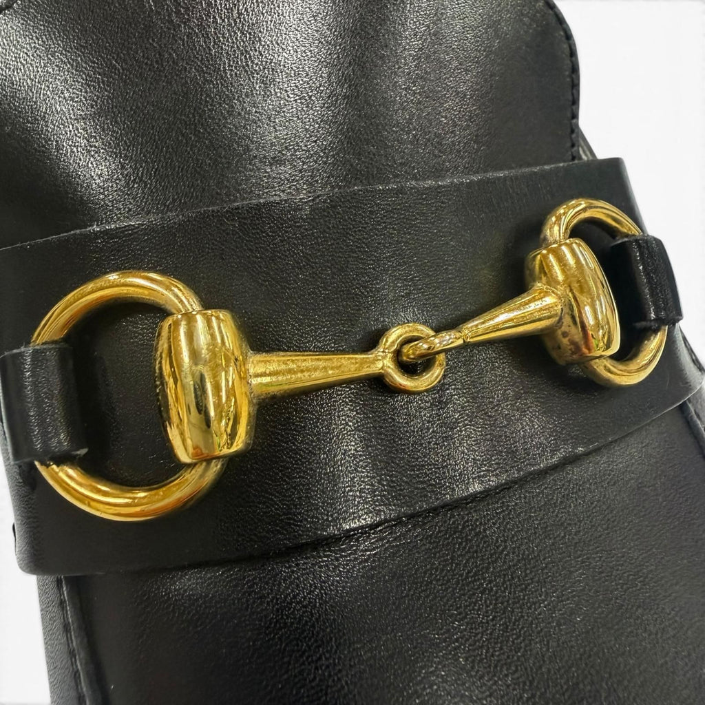 Gucci 110 Horsebit Tip Leather Shoes Loafers Black Gold — view 6